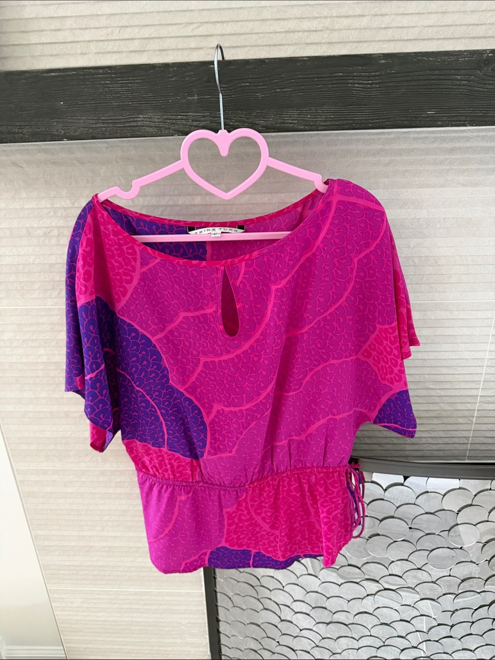 Casual Blouson Tunic in Bright Pink & Purple